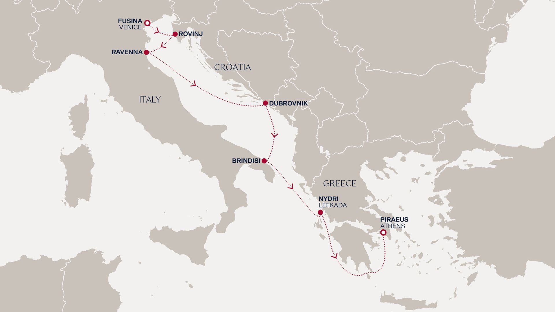 A Journey Crisscrossing Adriatic Jewels to Homer's Ithaca Itinerary Map